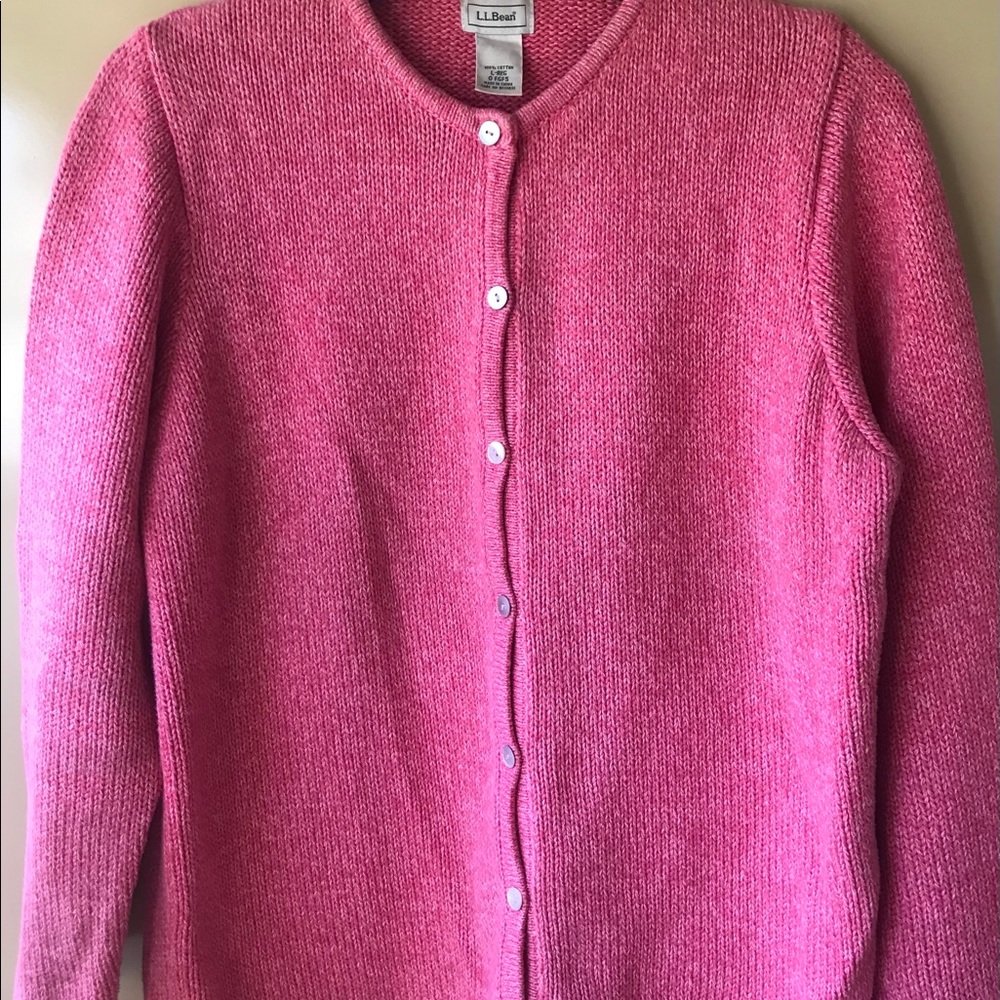 LL Bean 100% Pink  Cotton Cardigan - L